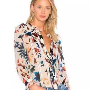 Alice + Olivia Malinda Dévore Ruffled Blouse in Prisma Floral Burnout